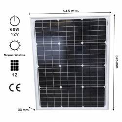 Auto Label Panel Solar Portátil Monocristalino 60W 12V, 675x545 mm., Grosor 30 mm., 12 células solares, Alta Eficiencia 14,62%