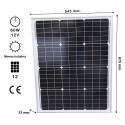 Auto Label Panel Solar Portátil Monocristalino 60W 12V, 675x545 mm., Grosor 30 mm., 12 células solares, Alta Eficiencia 14,62%