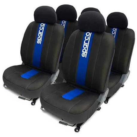 Perder Adoración Administración Juego completo fundas asientos negras con franjas azul Sparco para el coche.